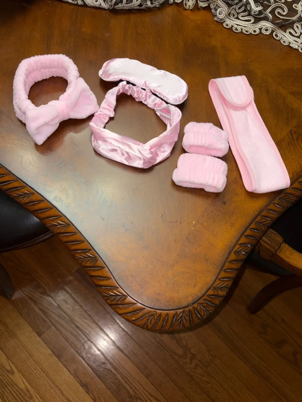 Kids Pink Spa Hair Accessory Set - Soft Headbands & Eye Mask